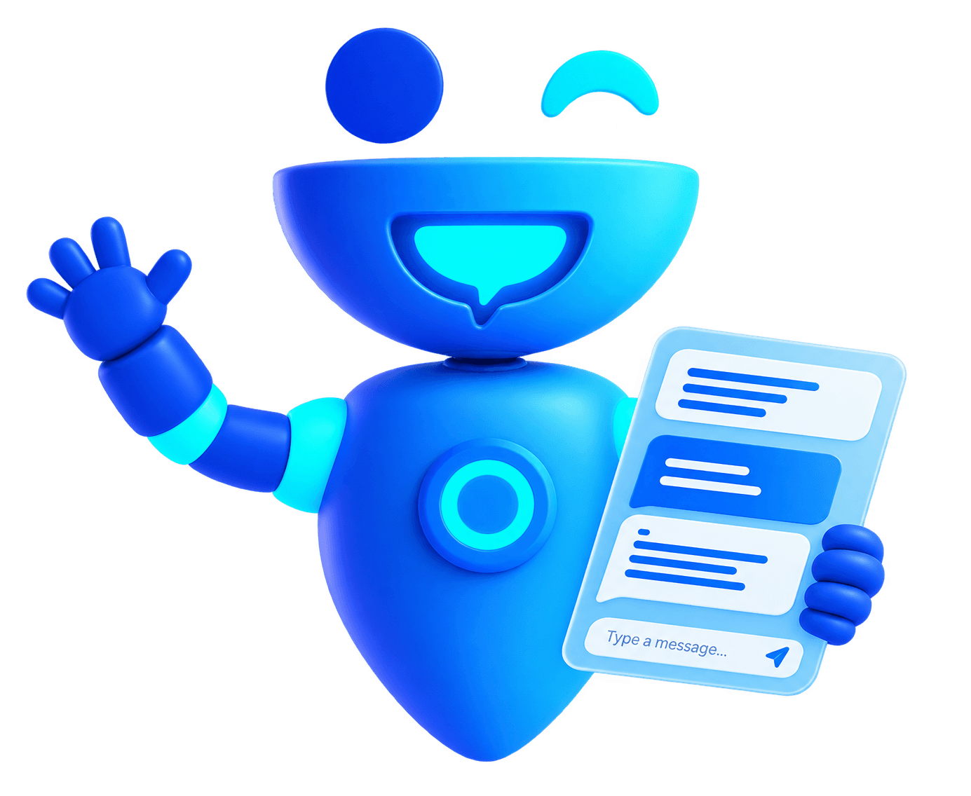 iDesk360 AI agent waving hello while holding a live chat conversation